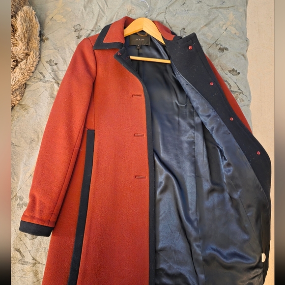 J. Crew Burgundy Trench Coat with Black Trim - Picture 4 of 5